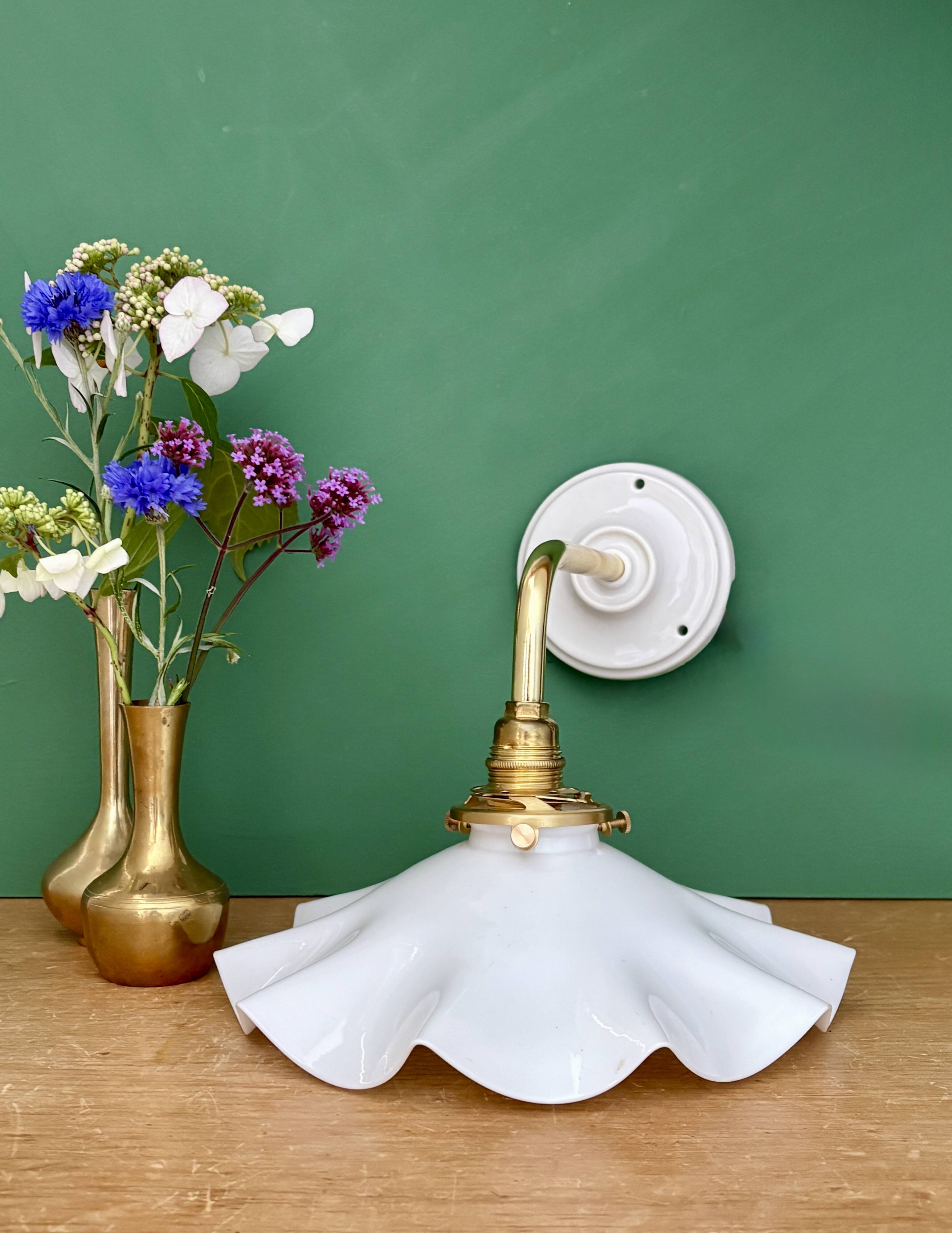 Vintage white opaline lampshade wall light