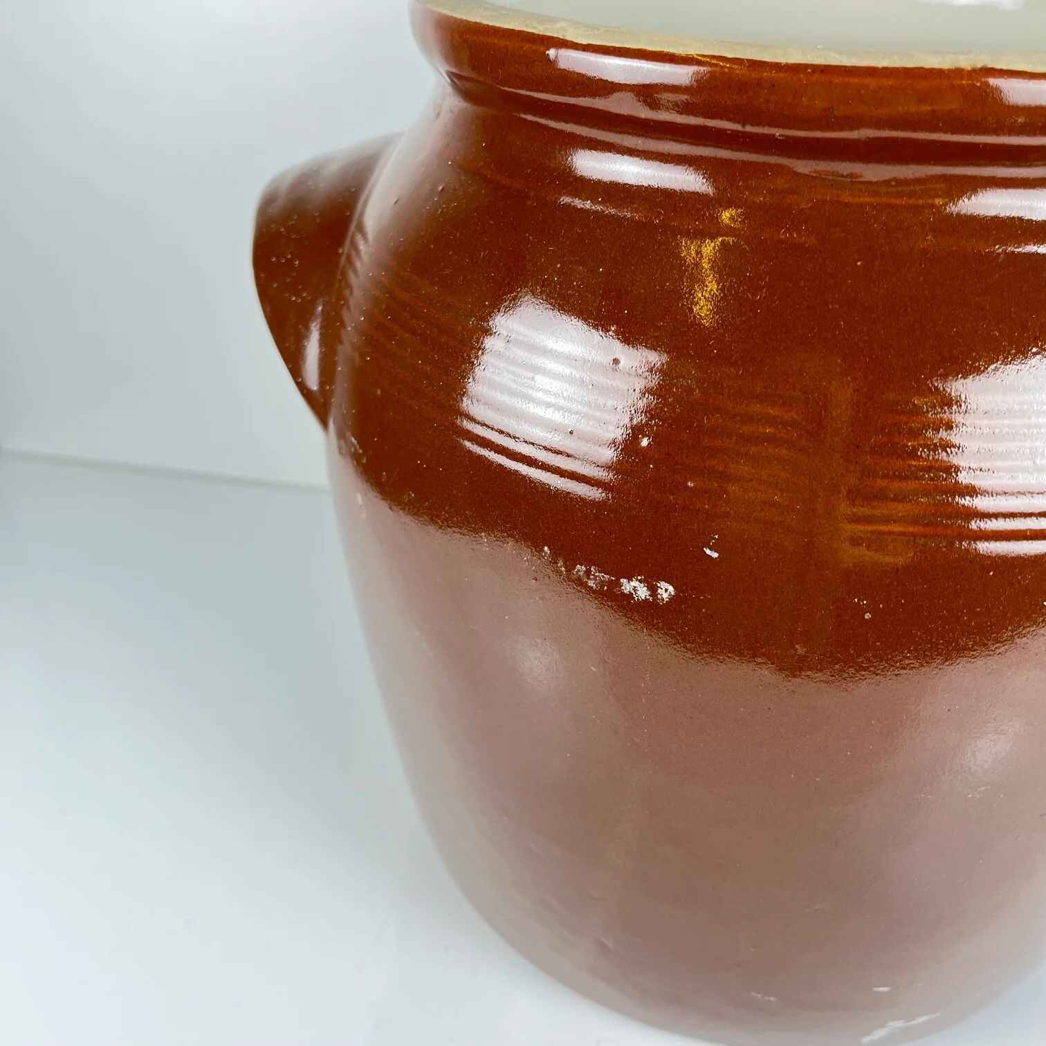 Large confit/grease pot, antique stoneware, brown colour, 1900.