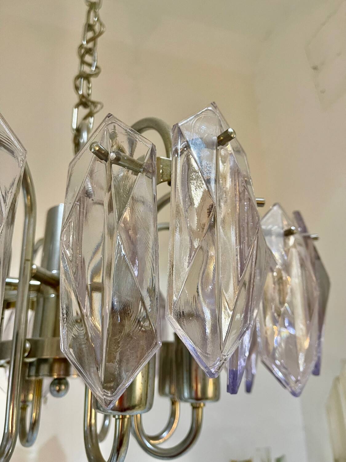 Kinkeldey chandelier with iridescent glass and chrome structure, Austria 1970s