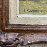 Tableau HSP "Village view with bell tower" signed + frame