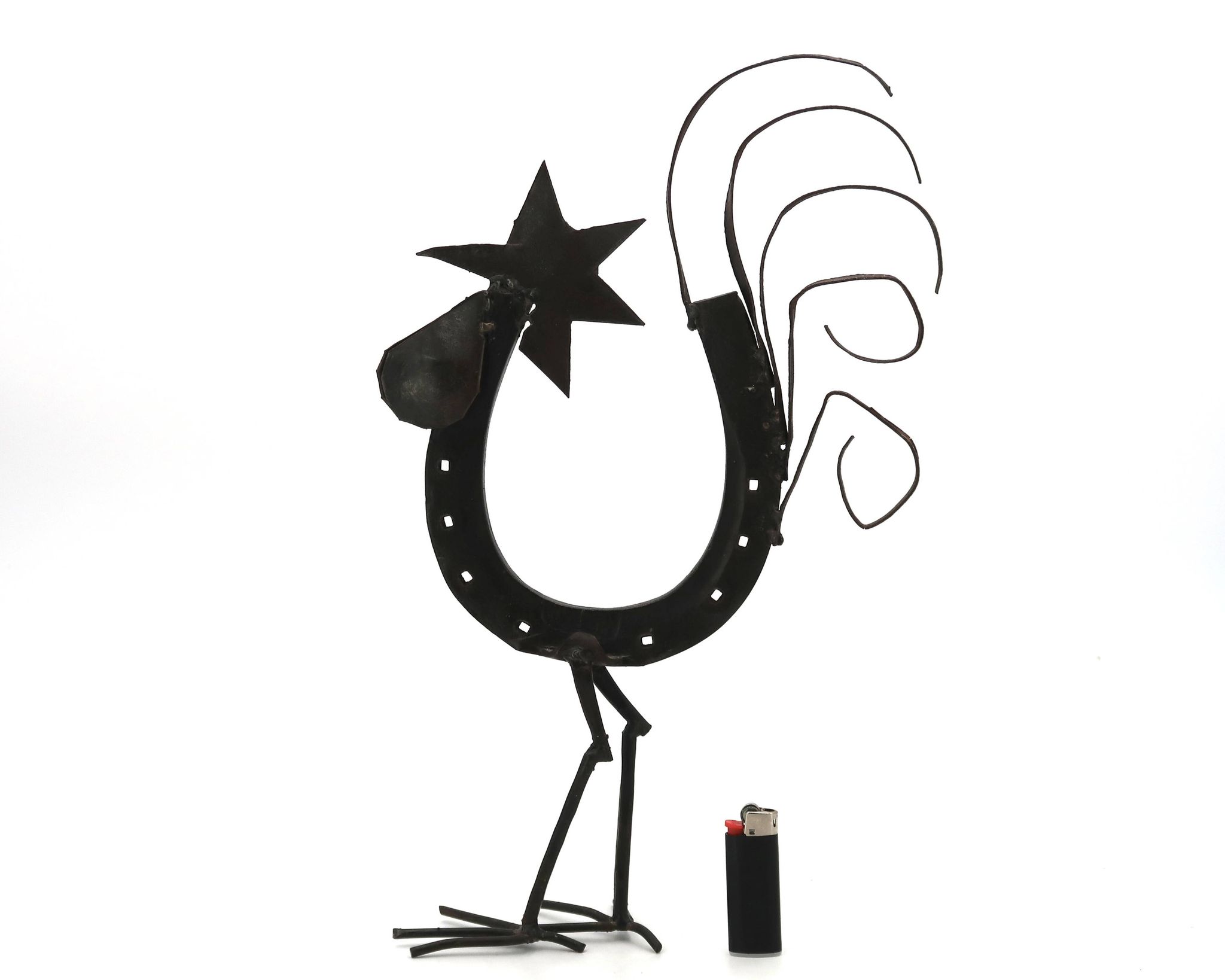 Sculpture d'Art populaire, coq en métal, années 50