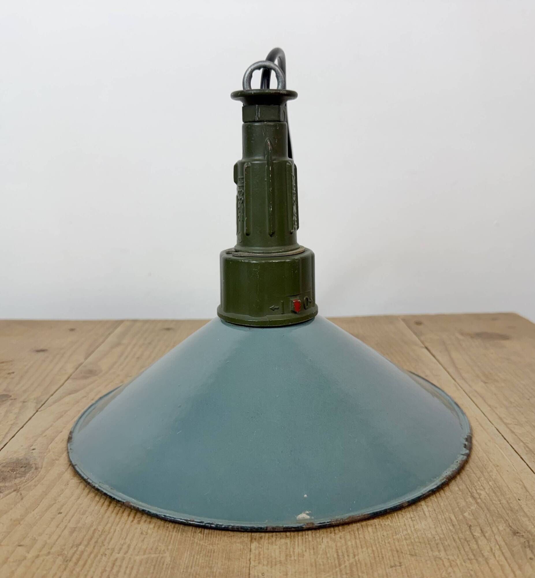 Industrial Petrol Enamel Military Pendant Lamp with Cast Aluminium Top