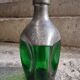 Vintage French green glass and pewter carafe - 1930s handcrafted bottle with stopper