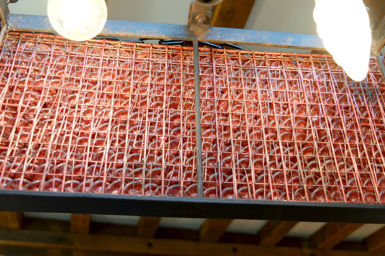 Important Red Glass Bead Chandelier, Murano, Brutalism, c. 1970