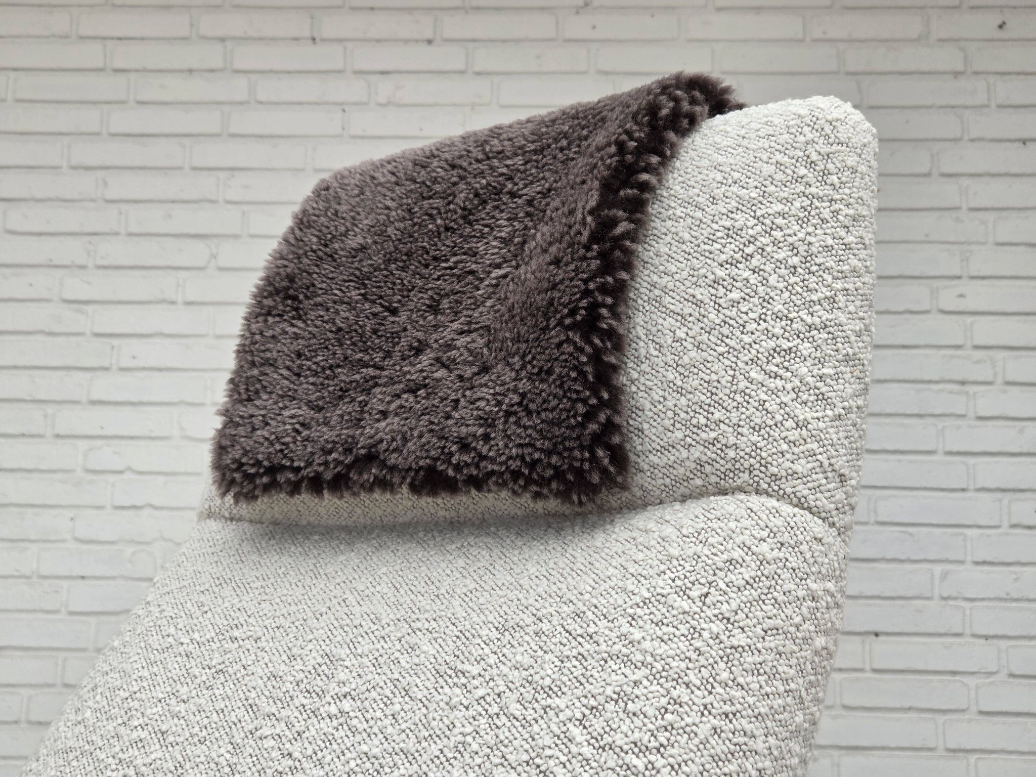 1970s, Scandinavian design, high-backed rocking chair, reupholstered.