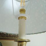 Lampe bougeoir ancien en laiton avec son abat-jour fait main en tissu de William Morris