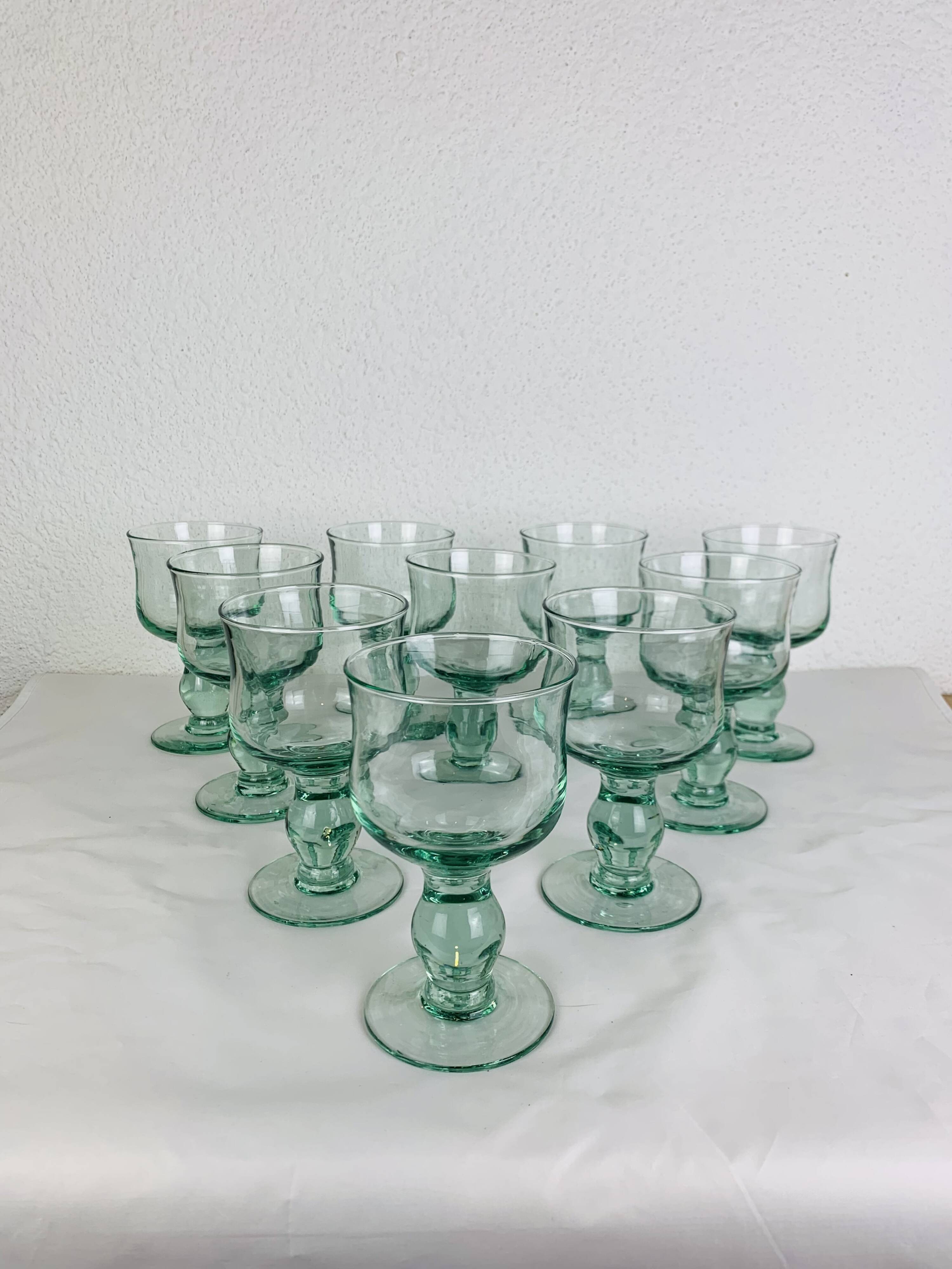 10 vintage handmade stemmed glasses