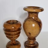 Two decorative vases in turned olive wood, 27 cm