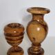 Two decorative vases in turned olive wood, 27 cm