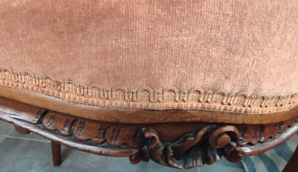 Paire Anciennes Chaises Rocaille Assises Velours /Bois Sculpté