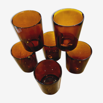 Set of 6 amber glass cups