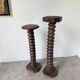 Pair of pedestal columns with oak pressing screws, 1900