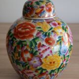 Large Chinese ginger jar with multi-colored porcelain lid
