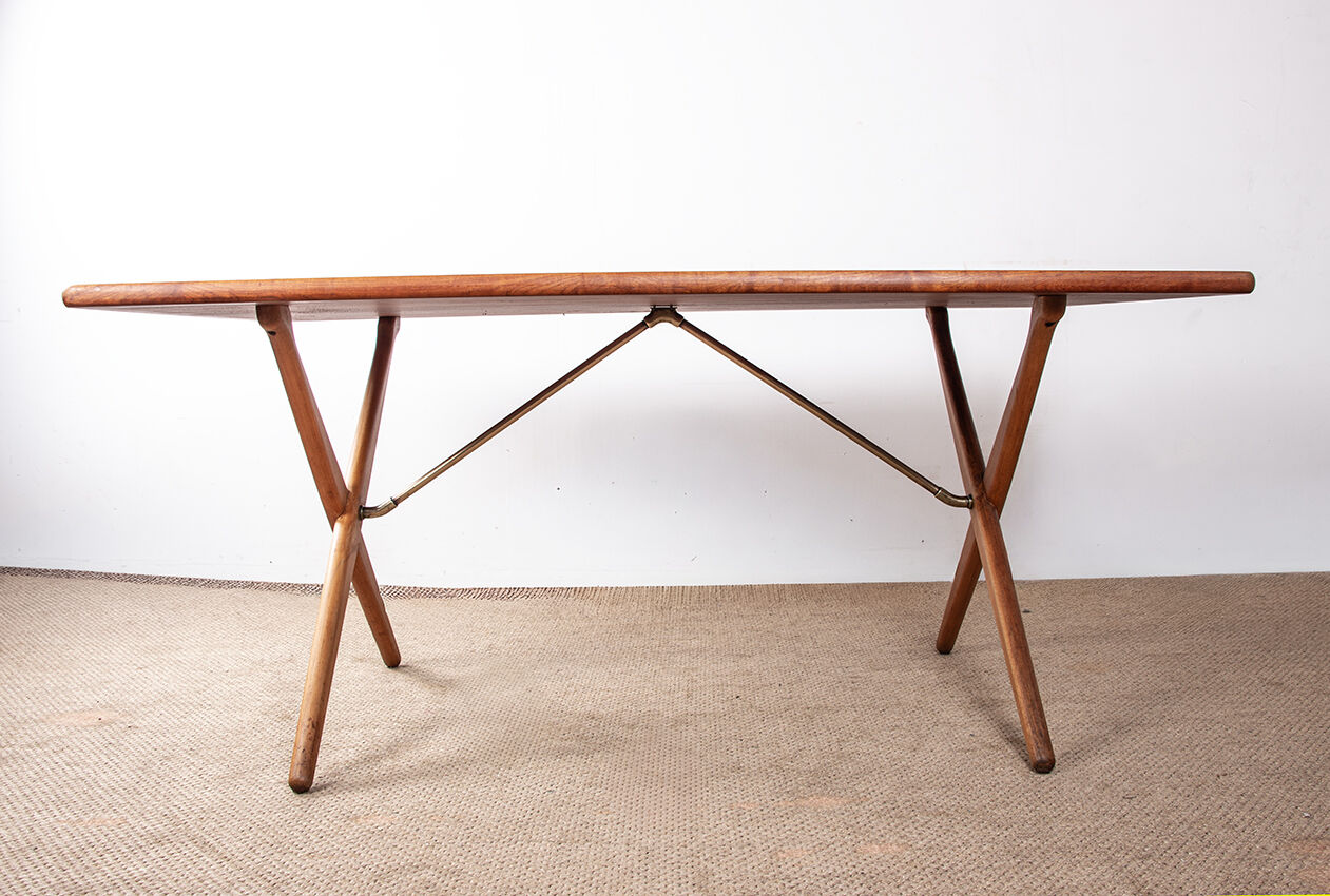 Danish dining table in teak, beech, and brass, model AT 303 Hans Wegner.