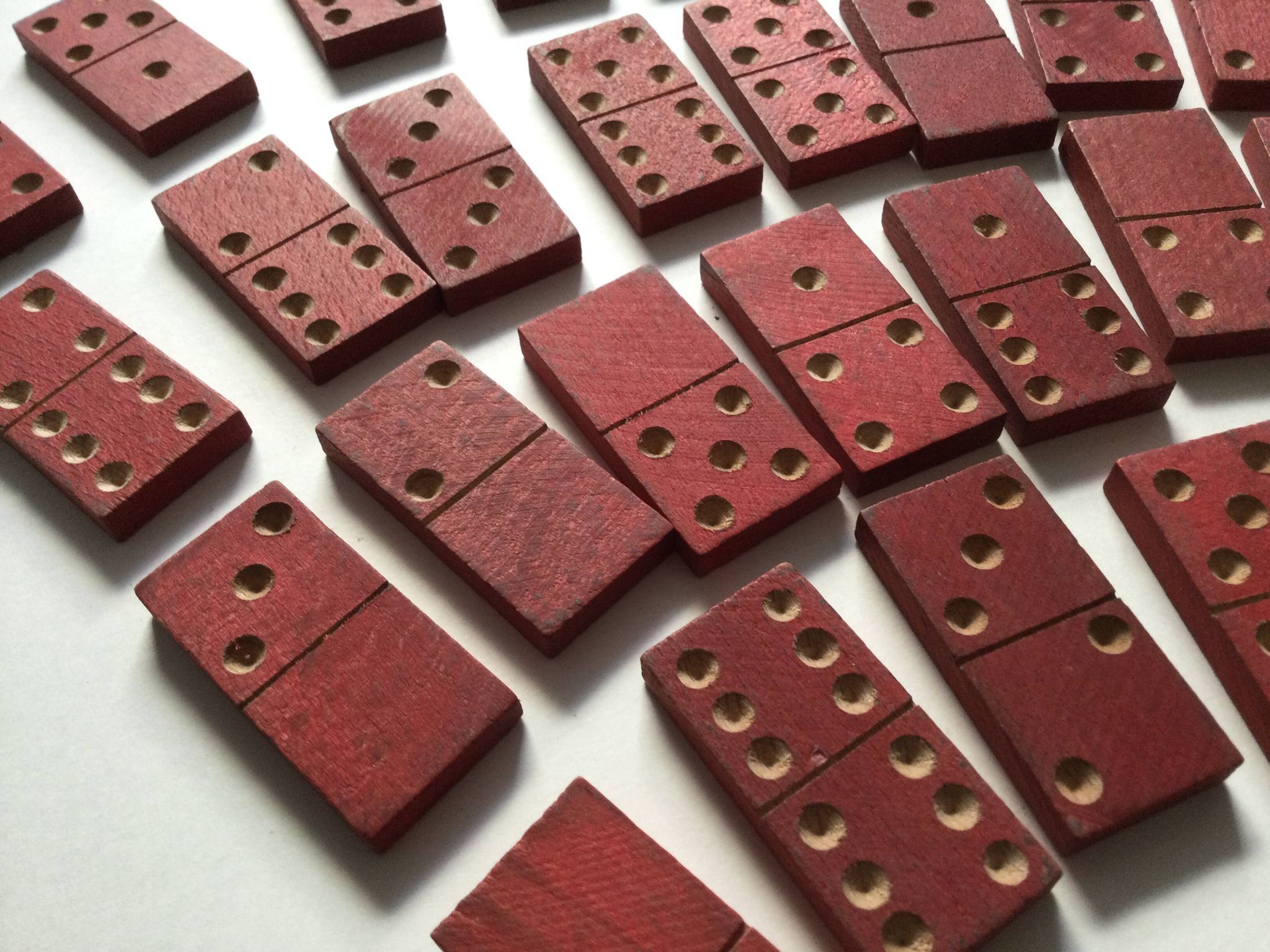 Red wooden dominoes game from the 50s old toy