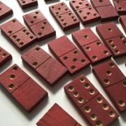 Red wooden dominoes game from the 50s old toy
