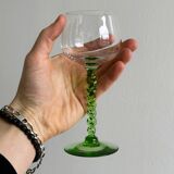 6 transparent green twisted stemmed glasses