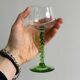 6 transparent green twisted stemmed glasses