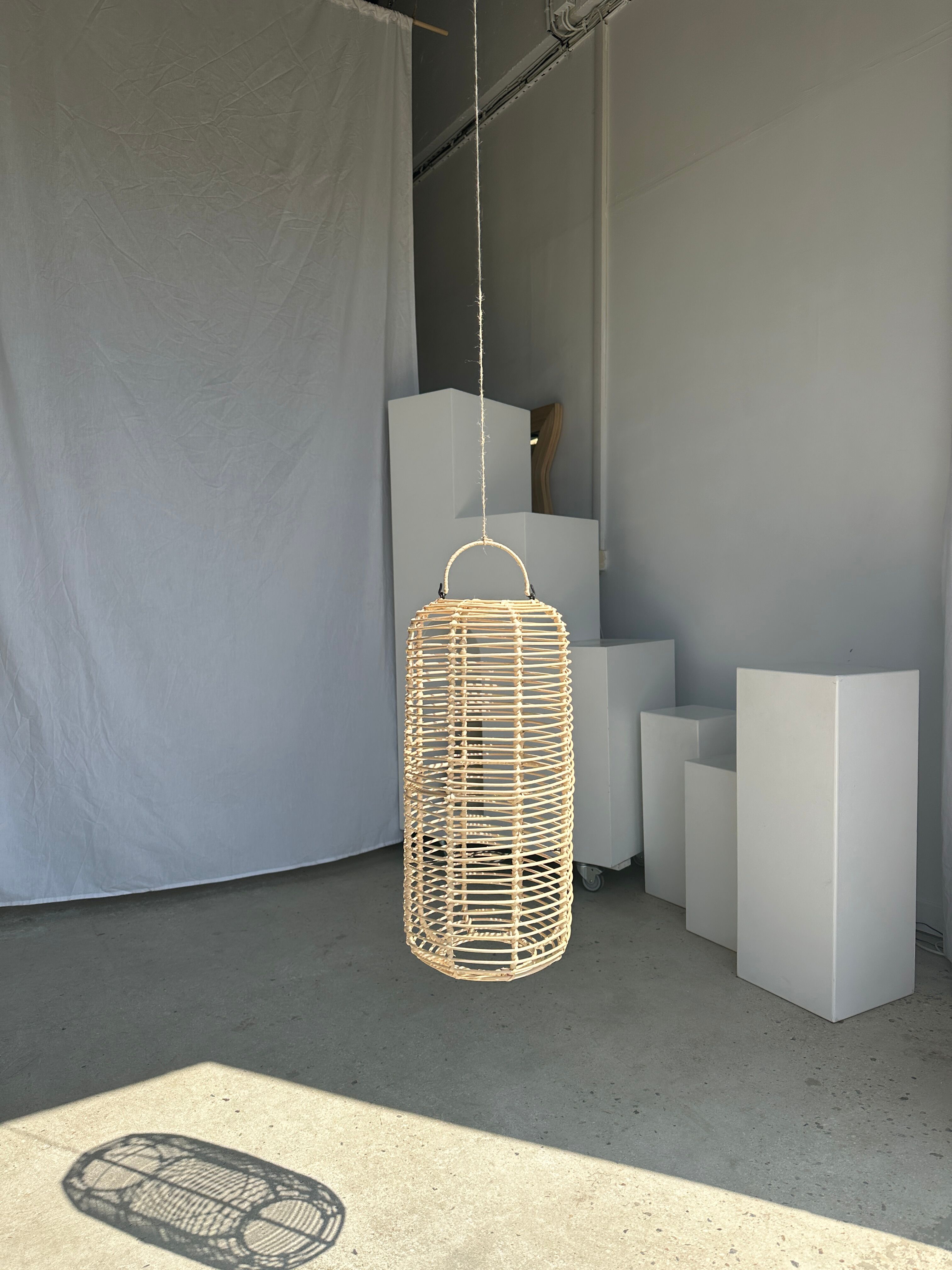 Large lantern-shaped rattan pendant lamp H50 D24