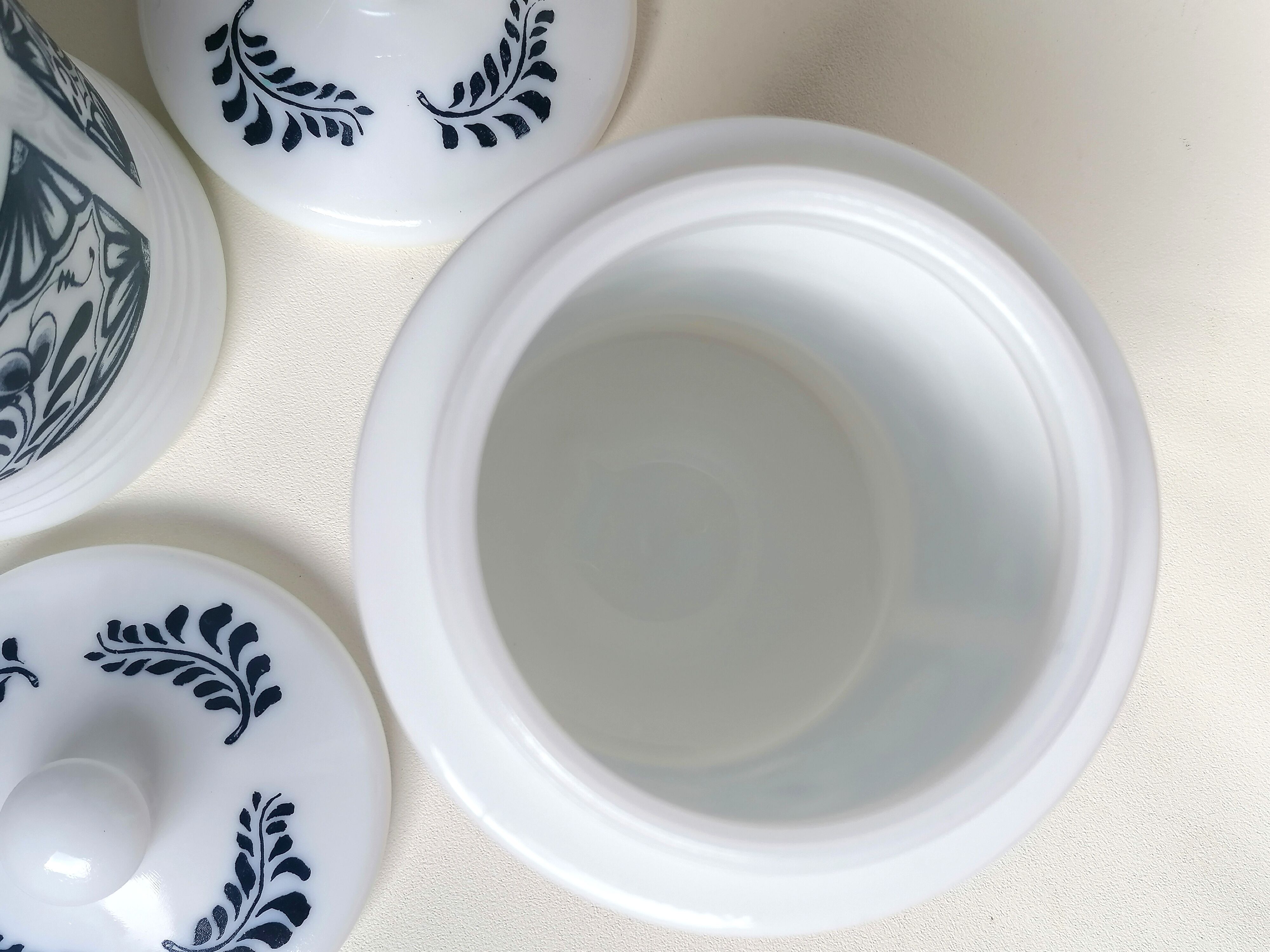 Paire de pots apothicaires opaline blanc et bleu