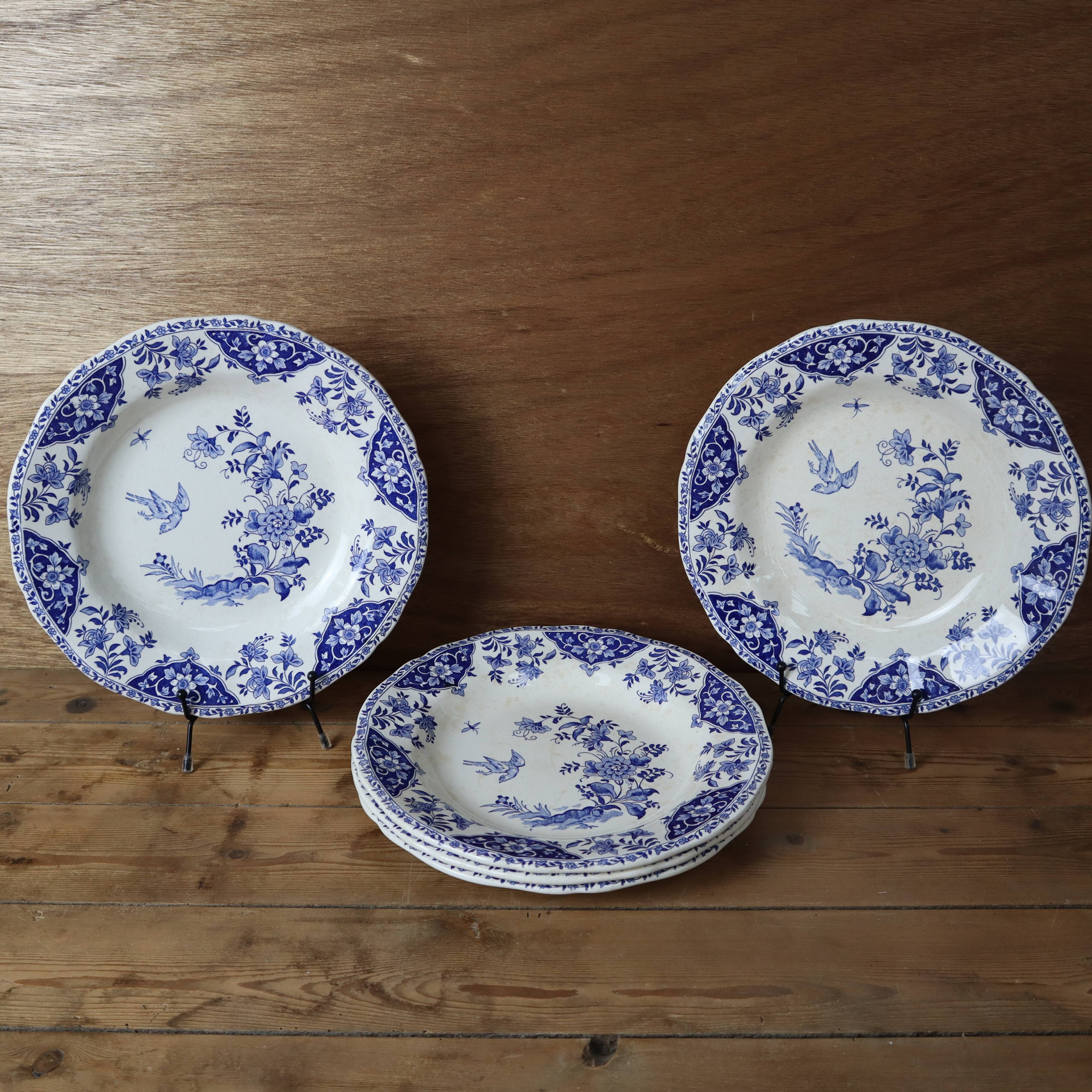 5 Gien Delft earthenware soup plates
