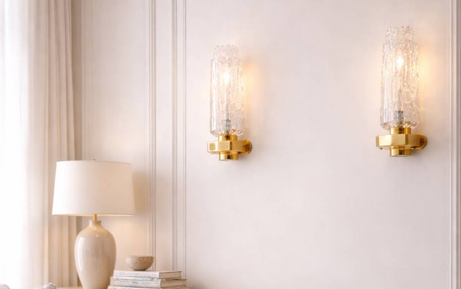 Pair of Art Deco wall sconces - moulded glass and brass