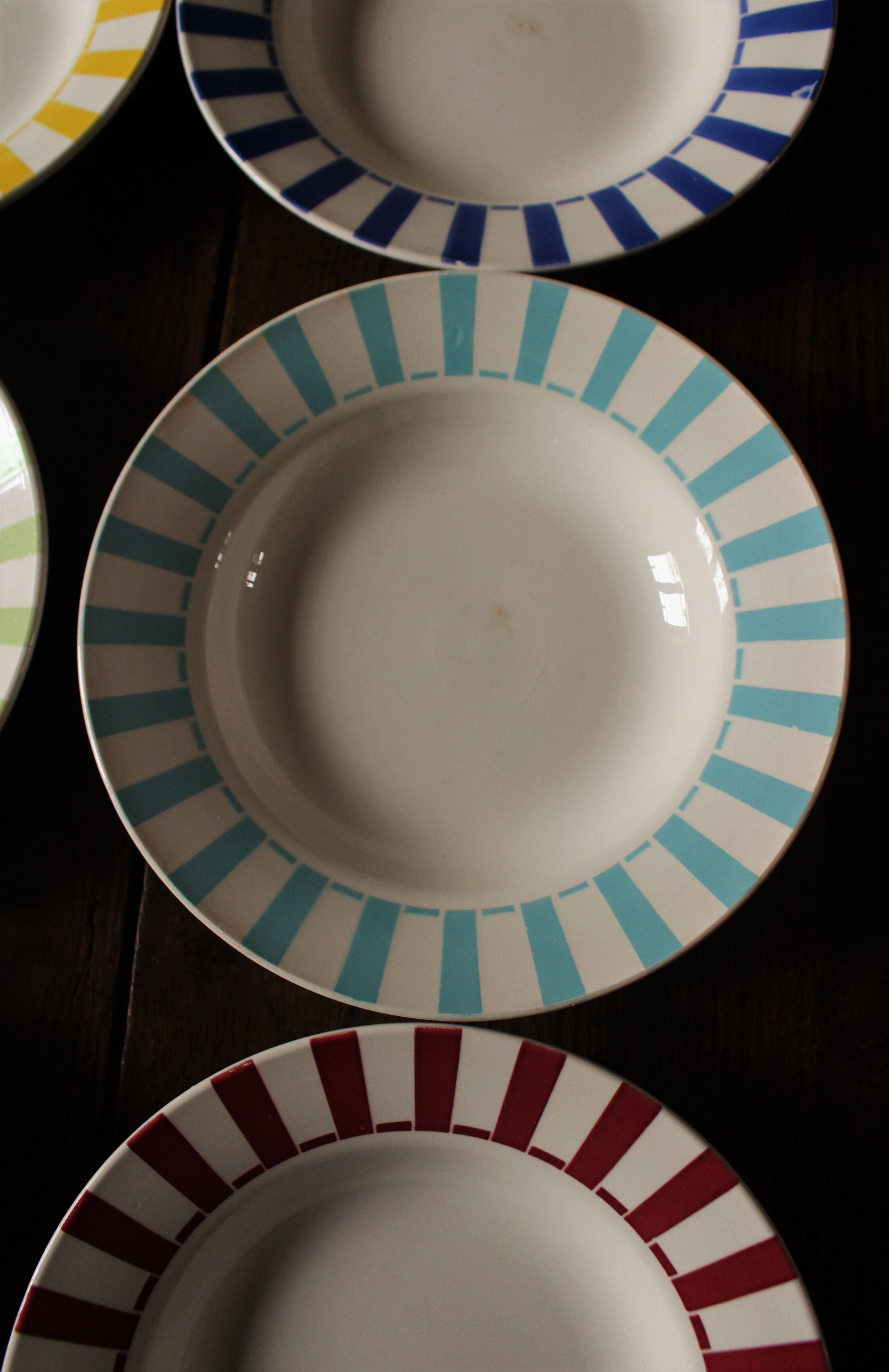 Lot 6 hollow plates Digoin Sarreguemines stripes colors