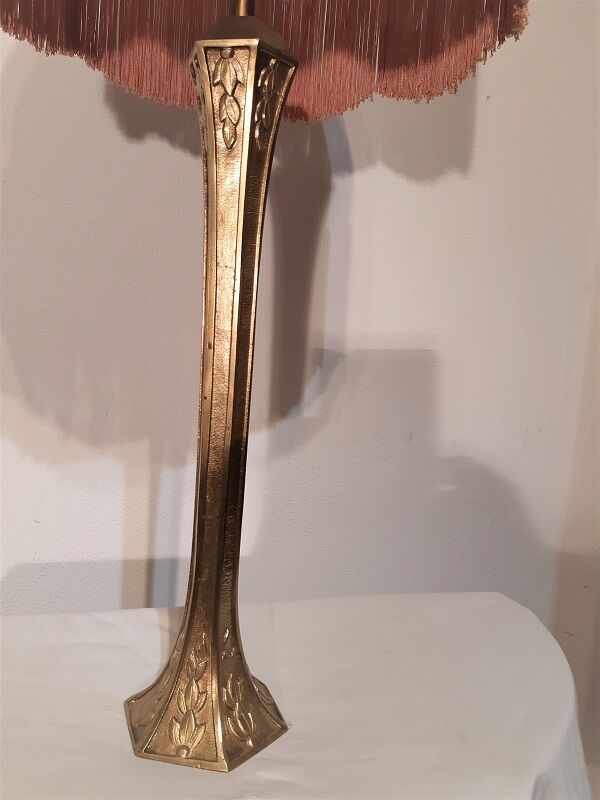 Bronze lamp 1930 crochet lampshade