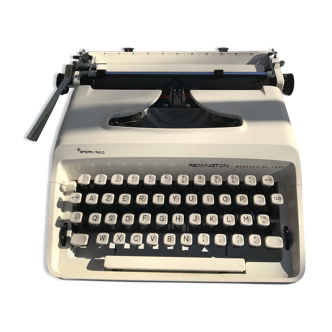 Machine à écrire Remington de luxe bakélite blanc + malle grise vintage
