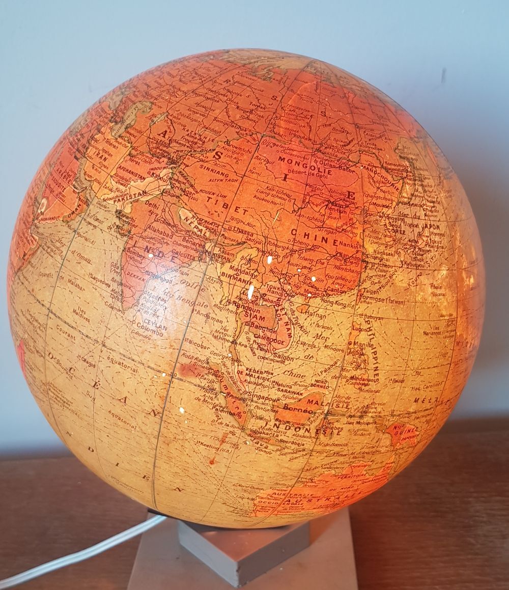 Earth globe, world map, glass and marble
