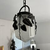 Antique glass and wrought iron pendant light with ivy decor Art Deco chandelier globe