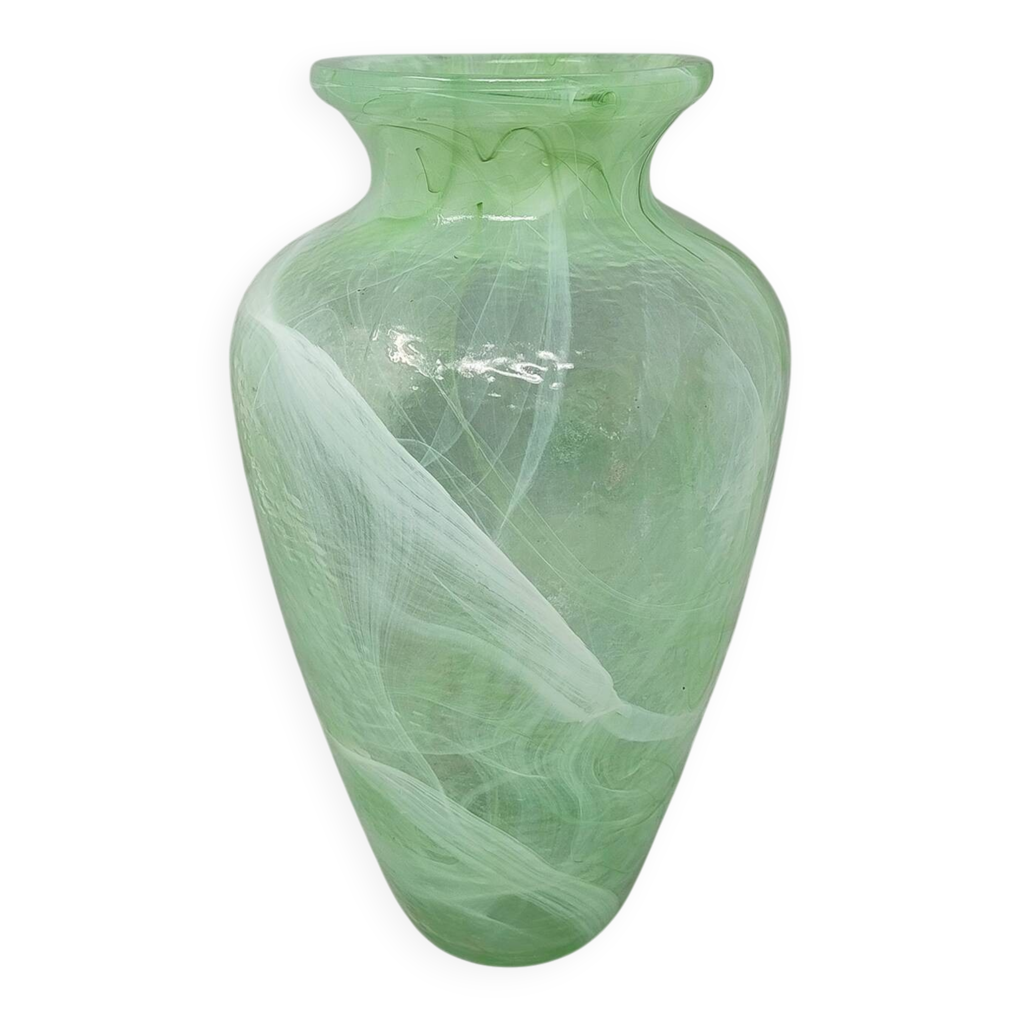 Vase vert exquis, fabriqué à la main par Michielotto en verre de Murano, années 1970.