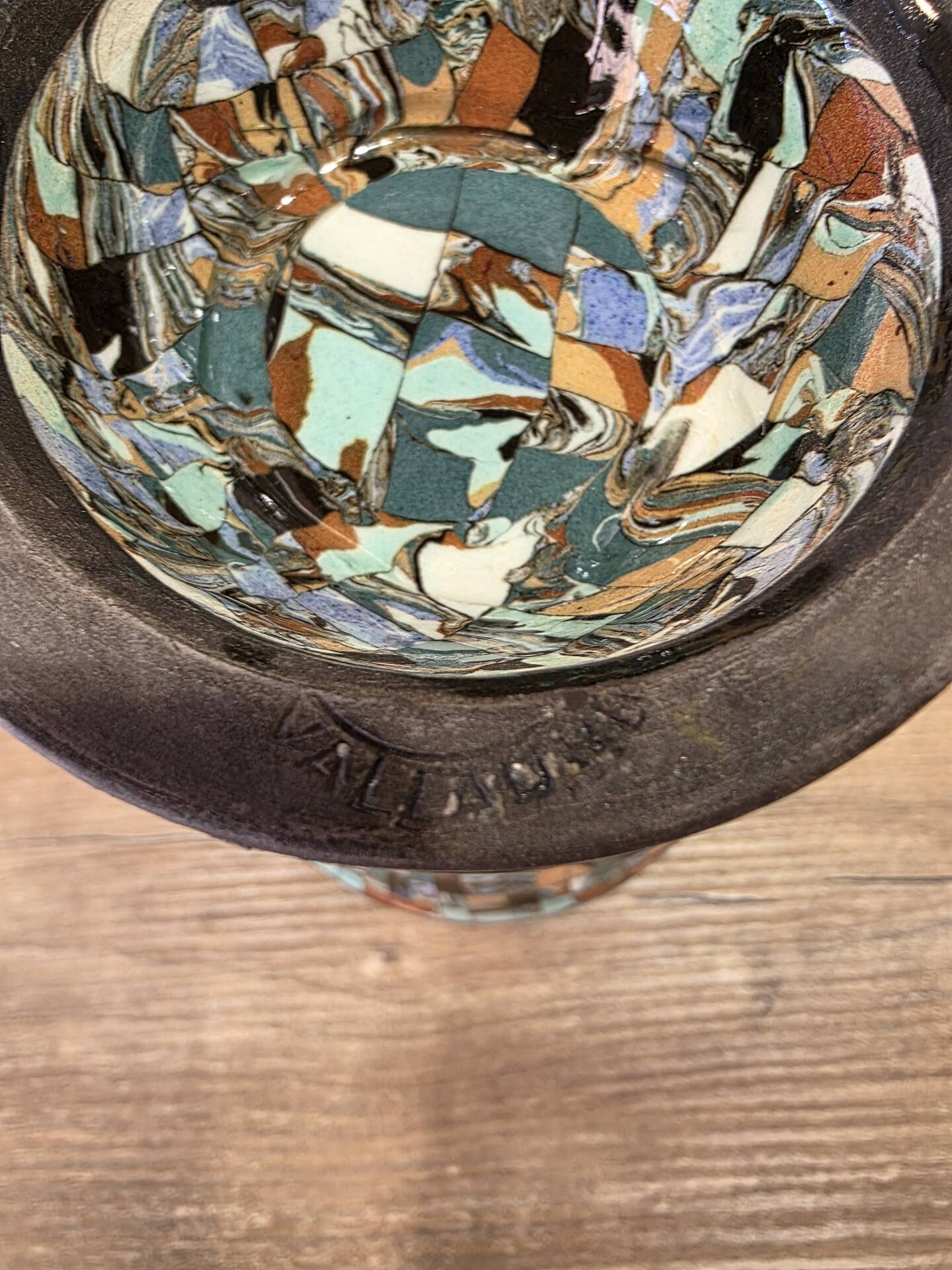 Rare diabolo vase by Jean Gerbino, Vallauris, 15 cm, mixed earth mosaic.