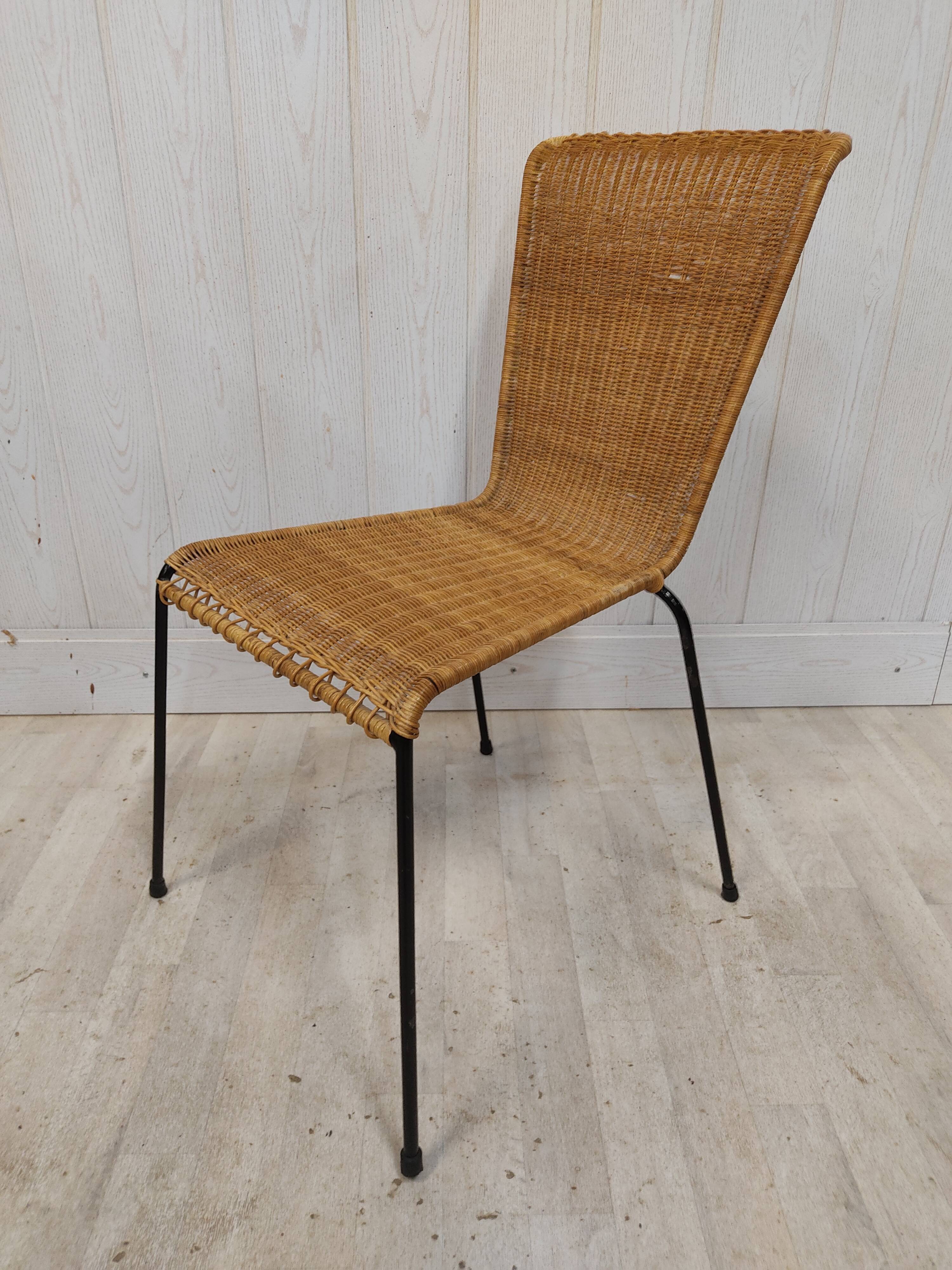 Lot de 10 chaises vintage osier et métal