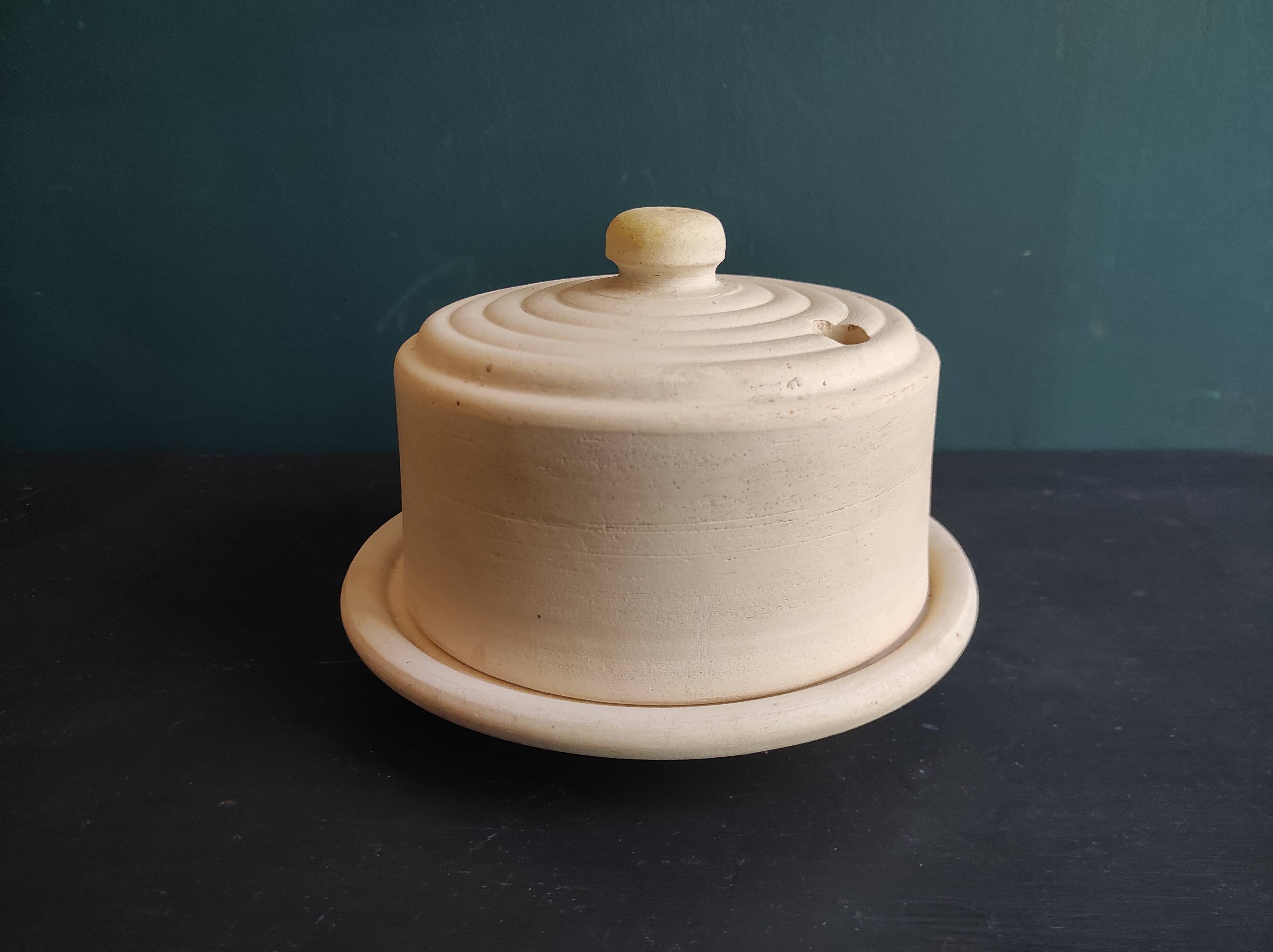 French vintage clay terra cotta cheese dish