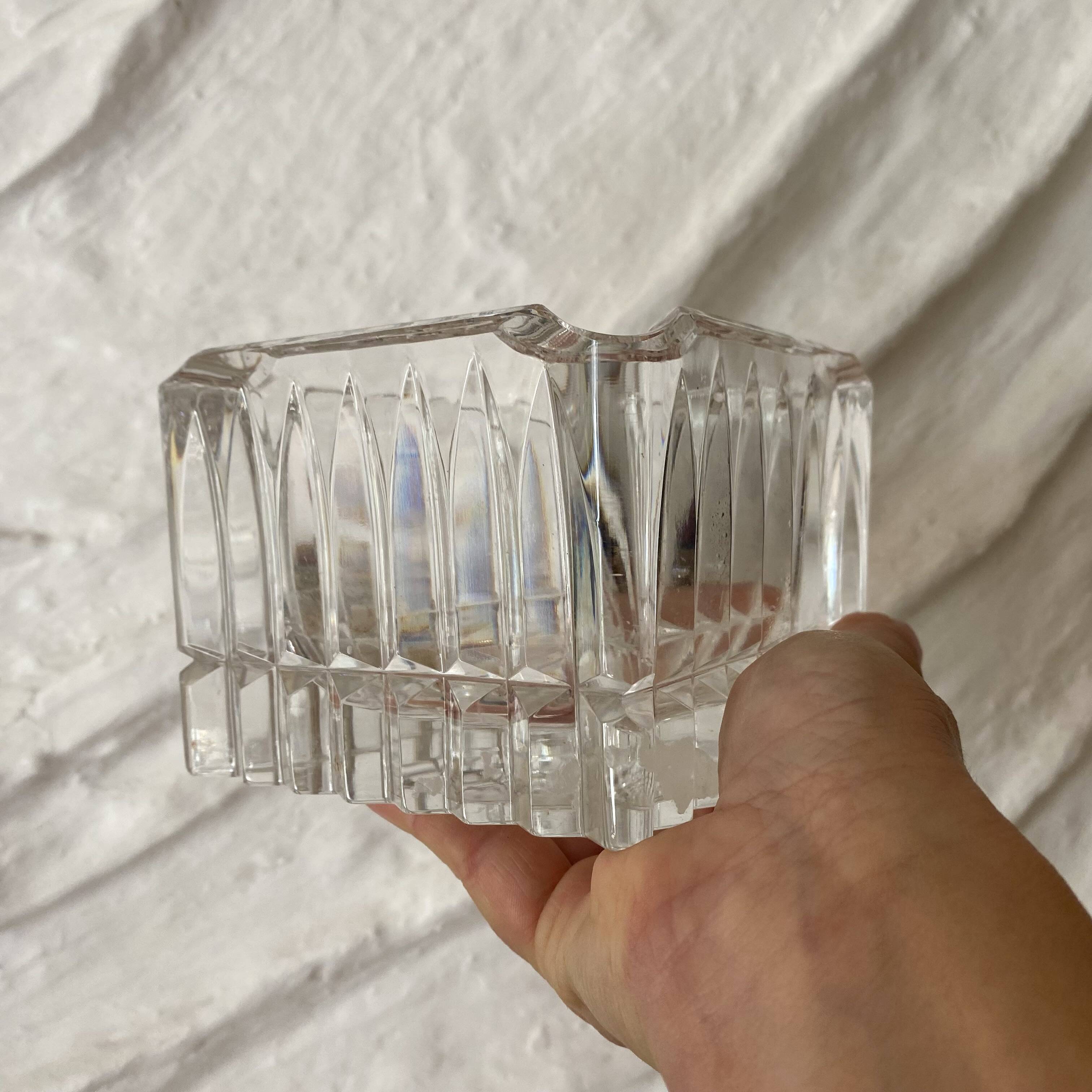 Square thick crystal ashtray from the 70s-80s.