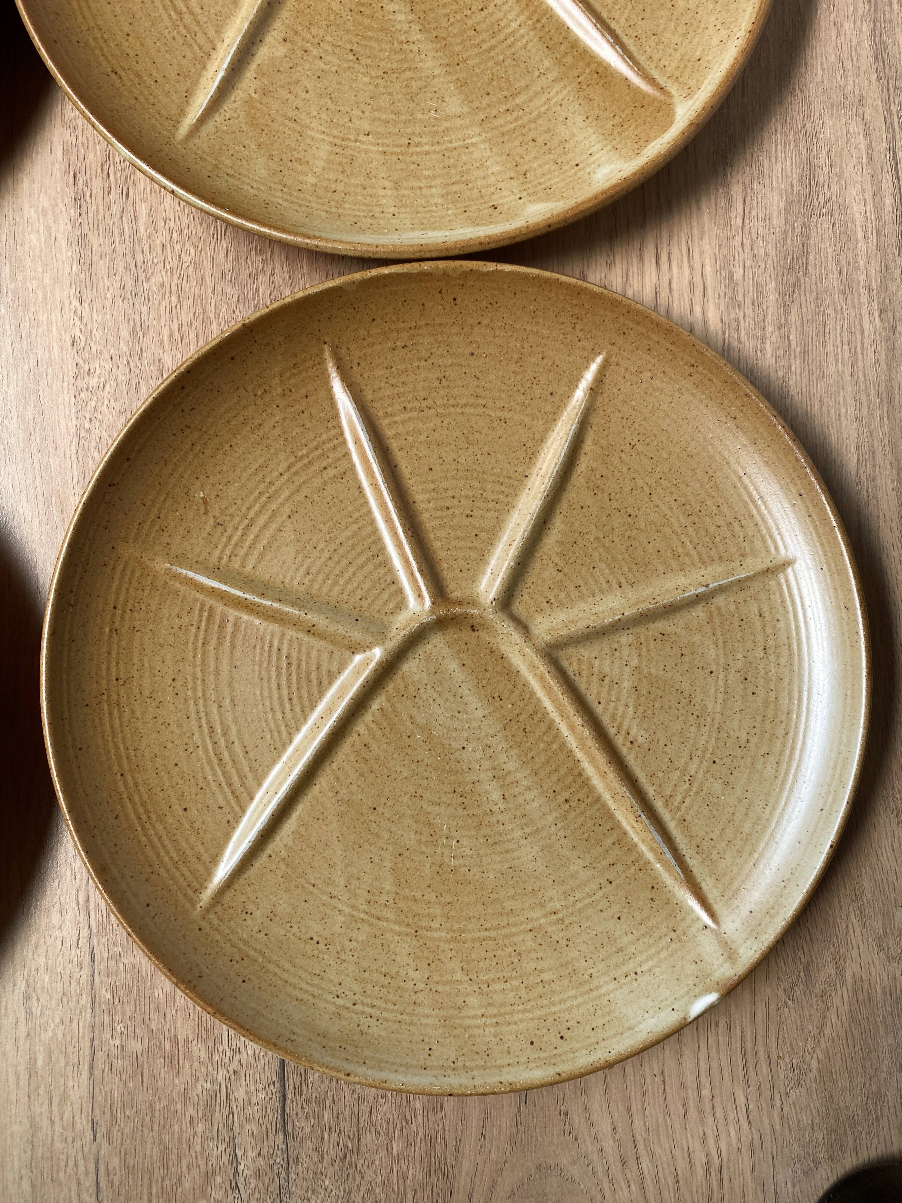 Set of 6 CNP Village stoneware fondue plates