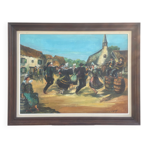 Huile sur toile, Scène Bretonne,