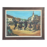 Oil on canvas, Breton scene, Breton village, signed Le Hellocq, Pont Aven