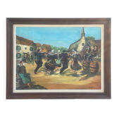 Oil on canvas, Breton scene, Breton village, signed Le Hellocq, Pont Aven