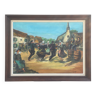 Oil on canvas, Breton scene, Breton village, signed Le Hellocq, Pont Aven