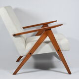 Vintage scandinavian armchair, 1960s, fully renovated, beige fabric