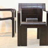 Set of four Strip dining chairs with dark brown ash armrests by Gijs Bakker for Castelijn