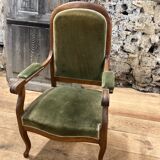 Antique Voltaire armchair in wood and green velvet Louis Philippe