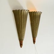 Two large, rare 1950s wall lamps made of wood with aluminum cladding