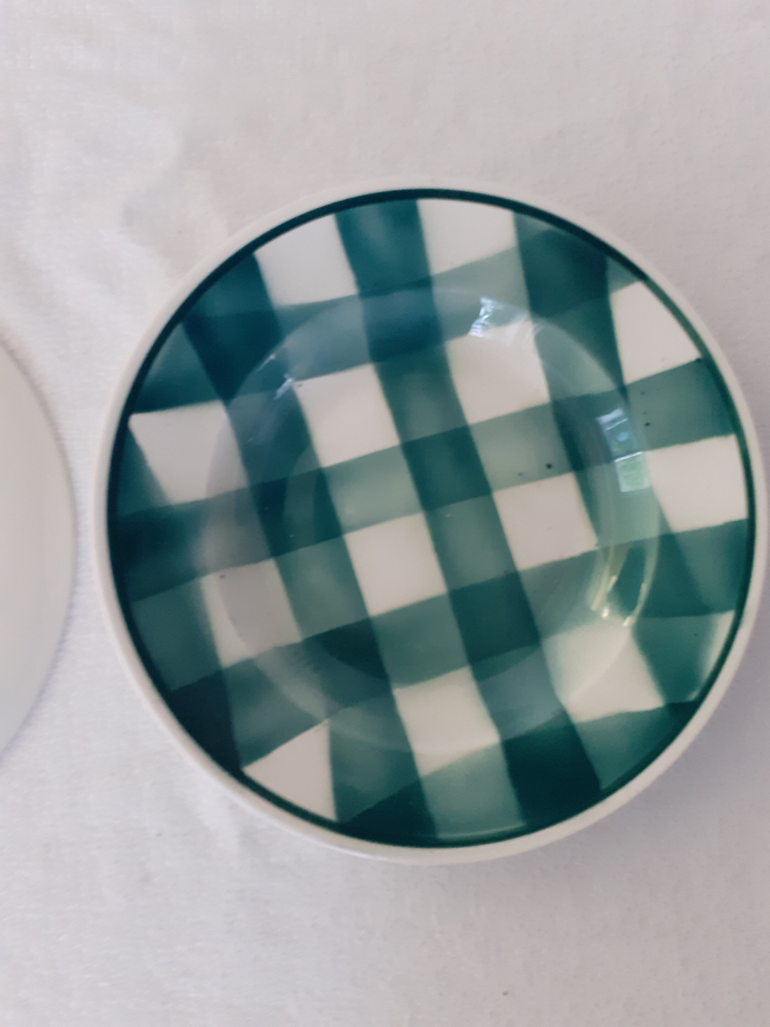 Duo of Plates faience old checkerboard decoration GREEN STYLE Digoin Moulin des loups FN