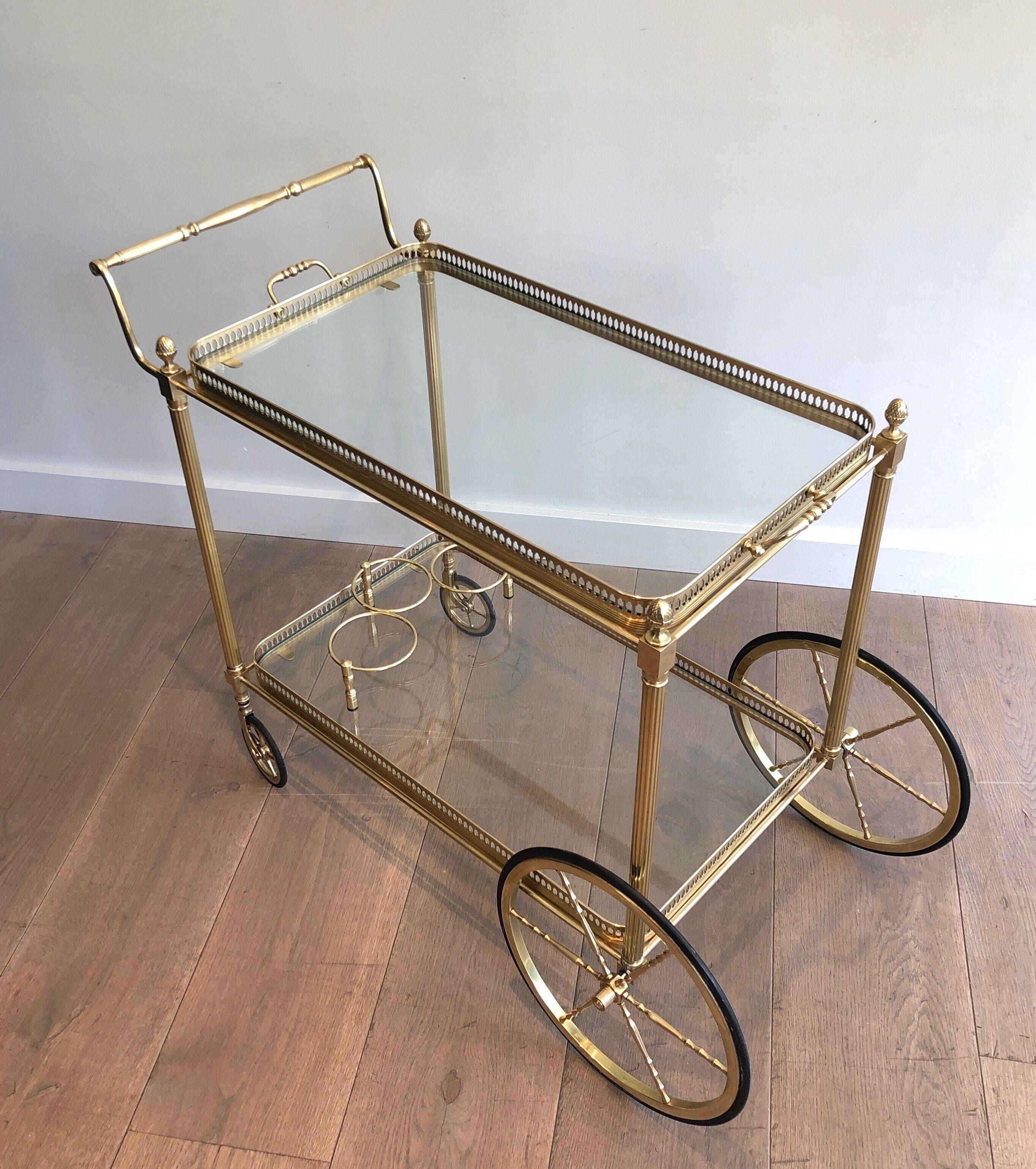 Brass rolling table with removable double trays from Maison Jansen.