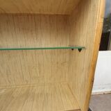 Vintage rattan wall showcase shelf, 2 sliding windows.
