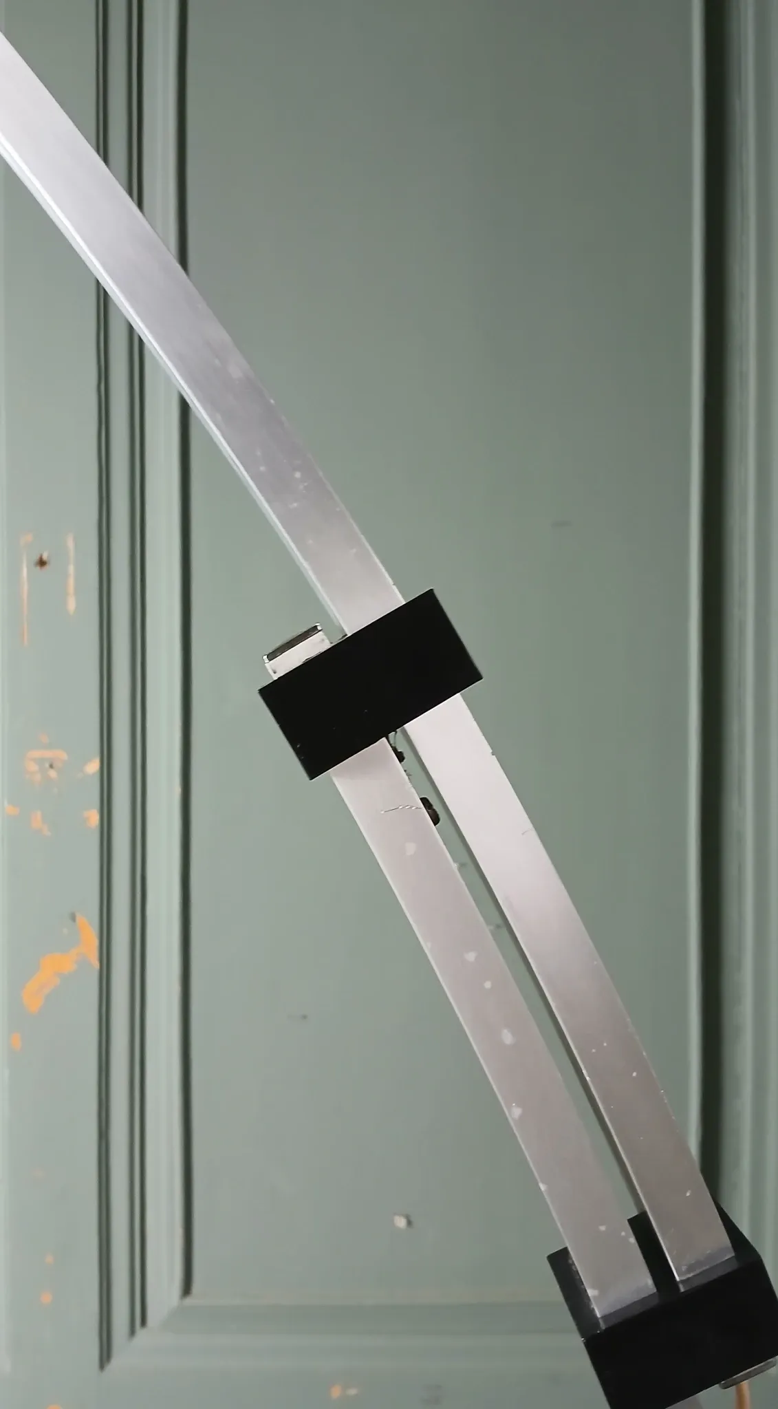 Arc floor lamp Guzzini triangular base Carrara marble. Italy 1968.