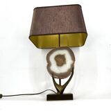 Vintage brass agate slice table lamp, 1970s